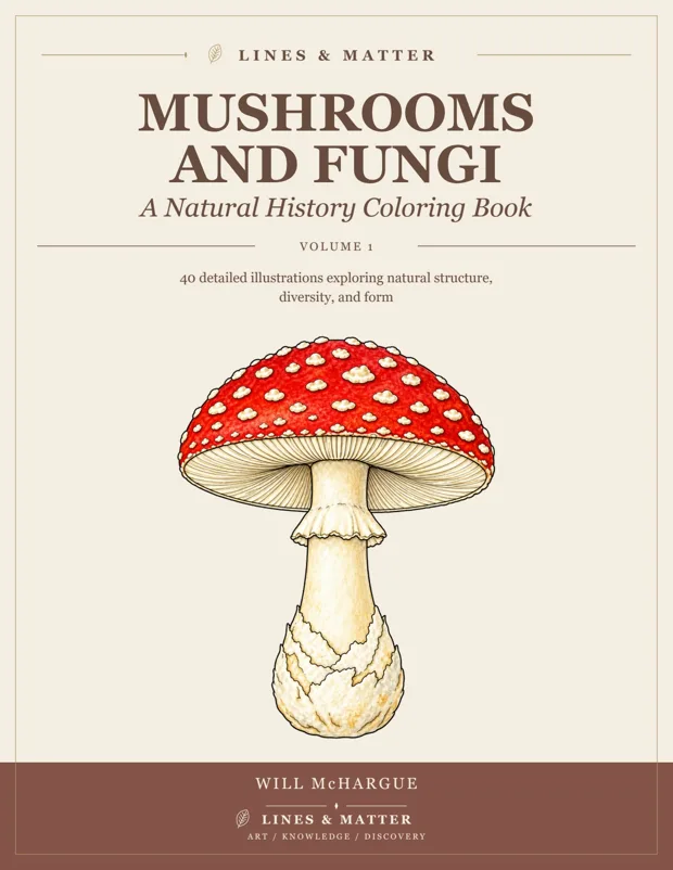 Mushrooms and Fungi coloring book cover