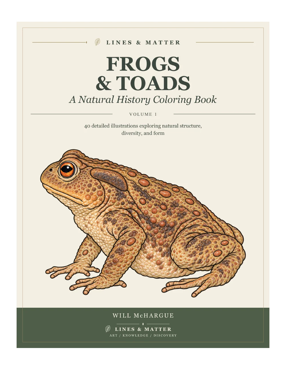 Frogs & Toads: The actual cover of the forty-species printable coloring book.
